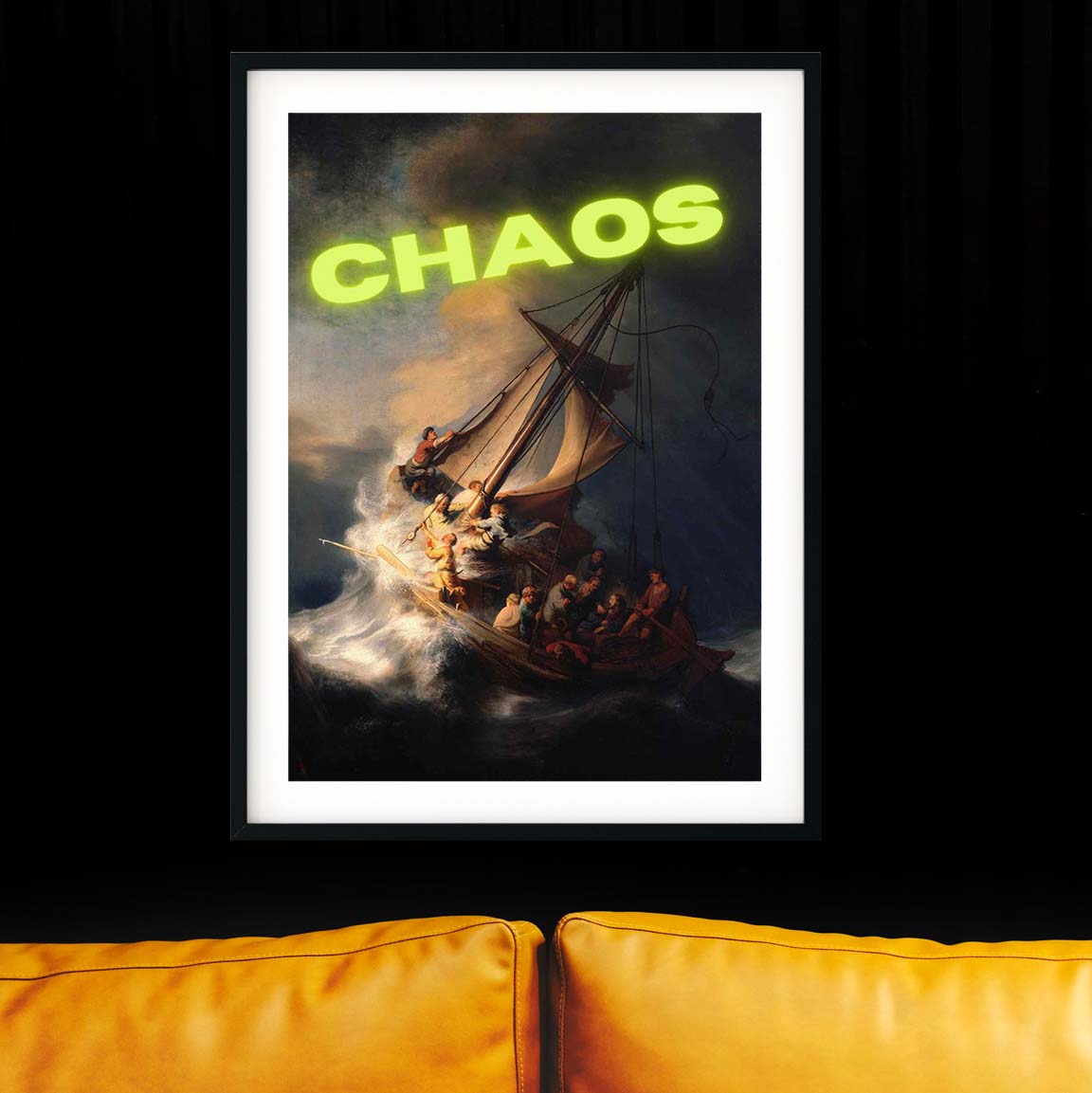 Chaos neon art, sea oil painting seaside prints
