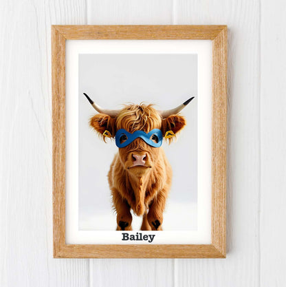 Baby highland cow print, personalised name nursery print
