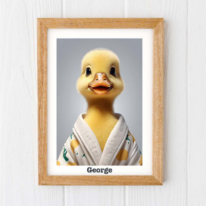 Duck print, yellow duckling personalised nursery prints for toddler room