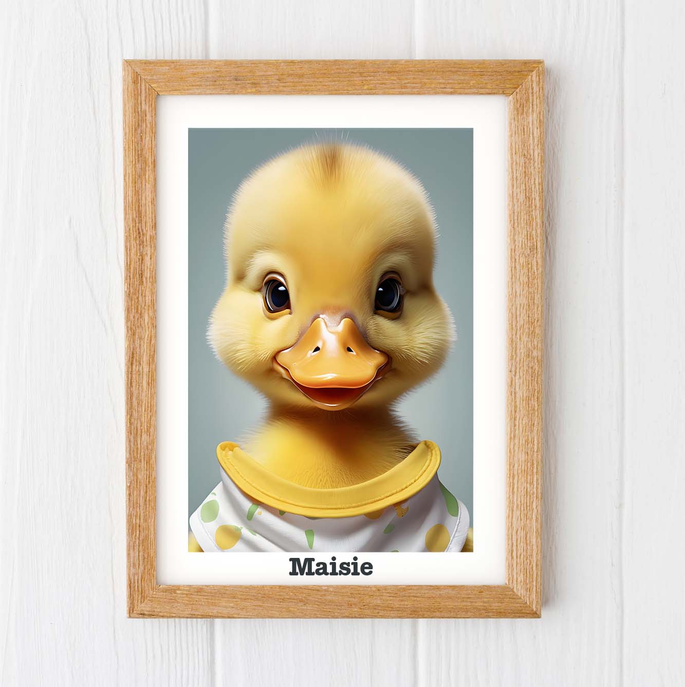 Duck print, yellow duckling bib personalised nursery name prints