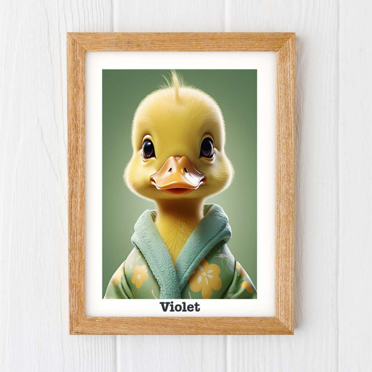 Duck print, yellow duckling personalised gifts for nursery, name prints