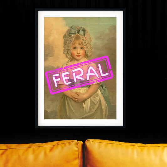 Feral neon art, vintage oil paintings funky print