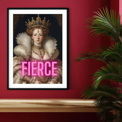 Fierce Queen neon art, altered art funky print