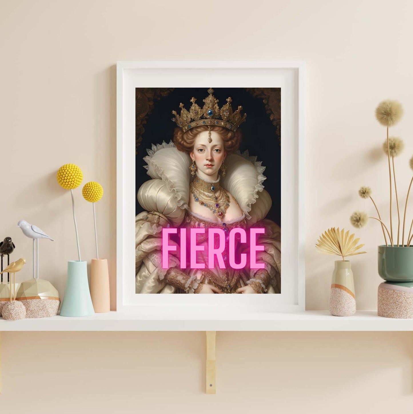 Fierce Queen neon art, altered art funky print