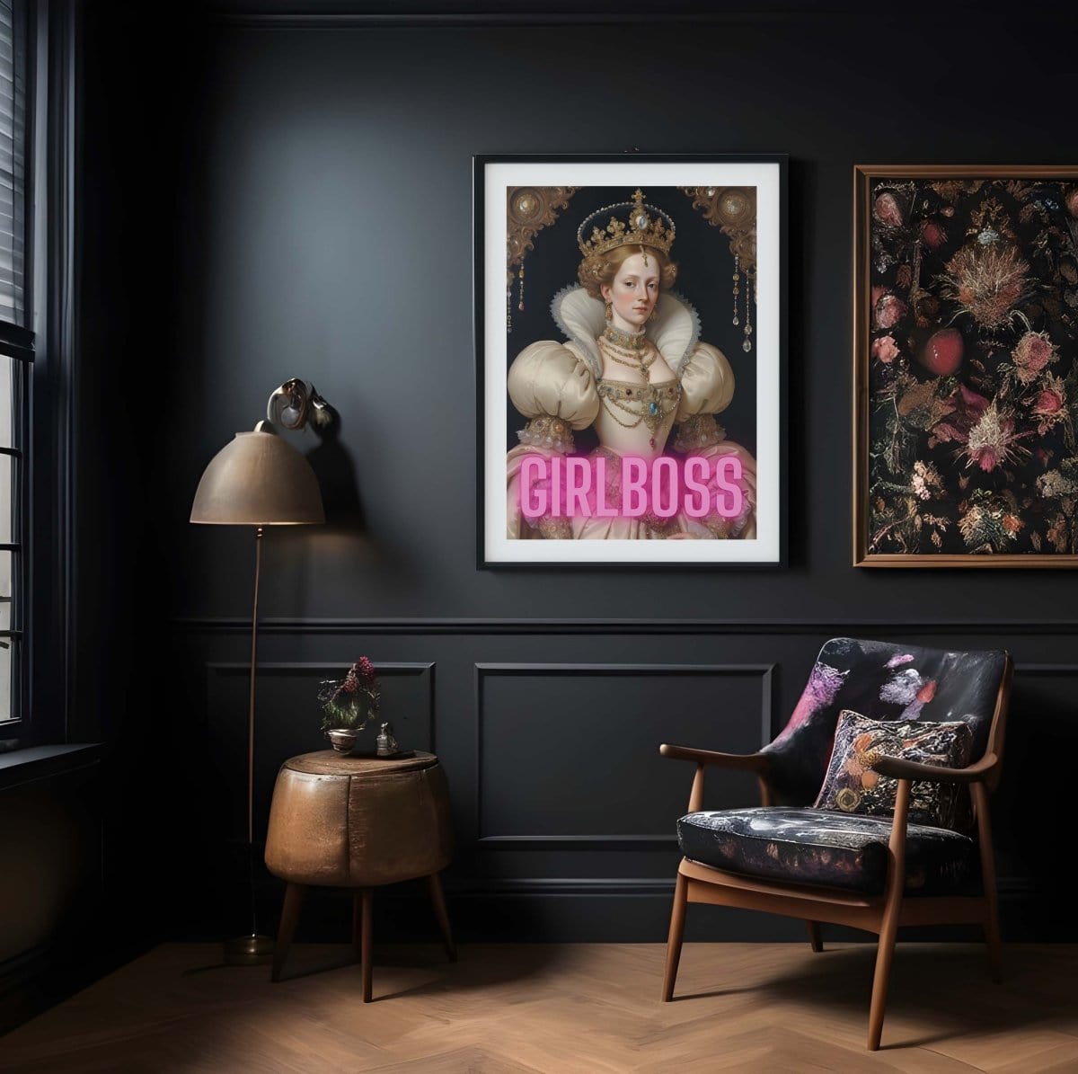 Girlboss queen neon art, Girl boss altered art print