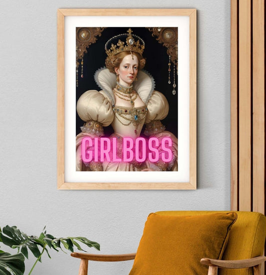 Girlboss queen neon art, Girl boss altered art print