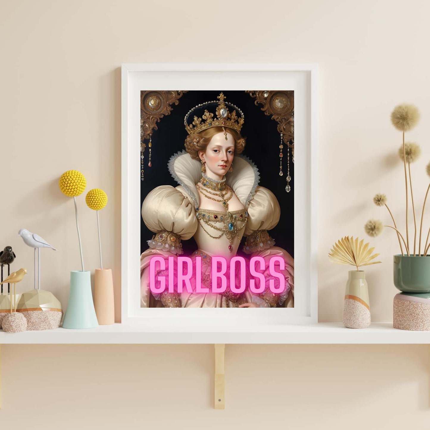 Girlboss queen neon art, Girl boss altered art print