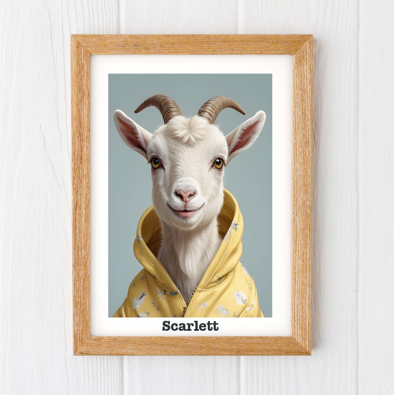 Baby Goat print in a raincoat, personalised nursery prints gift for kids