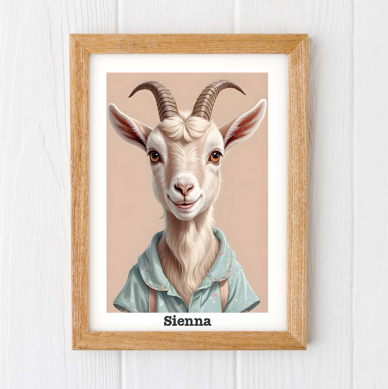 Baby Goat print in clothes, personalised nursery prints