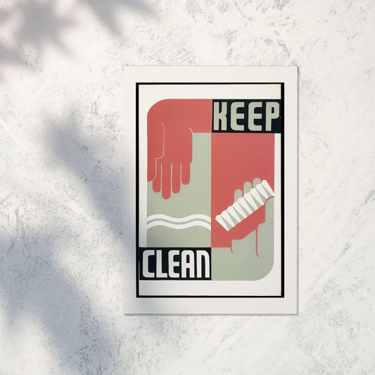 Digital Download health poster keep clean illustration bathroom printable