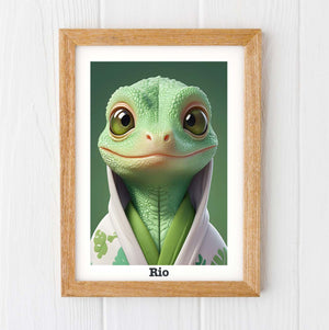 Dinosaur print, green print personalised baby animal nursery prints