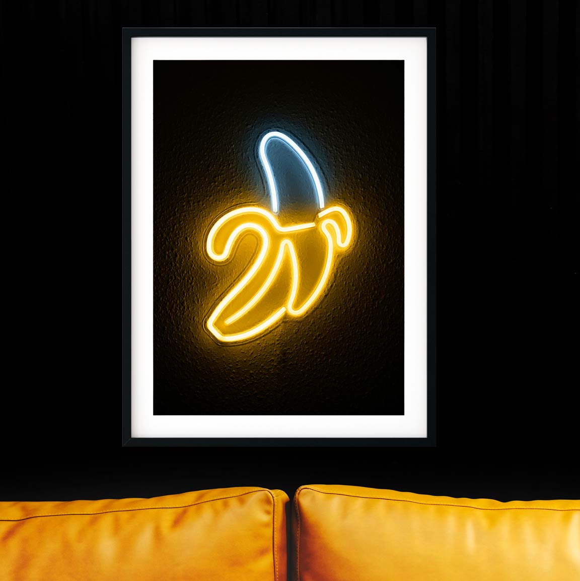 Neon art Banana print, banana neon sign funky prints, bedroom, living room, hallway