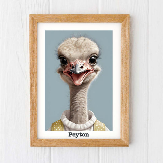 Ostrich print, personalised bird art nursery prints for toddler room