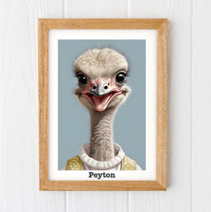 Ostrich print, personalised bird art nursery prints for toddler room