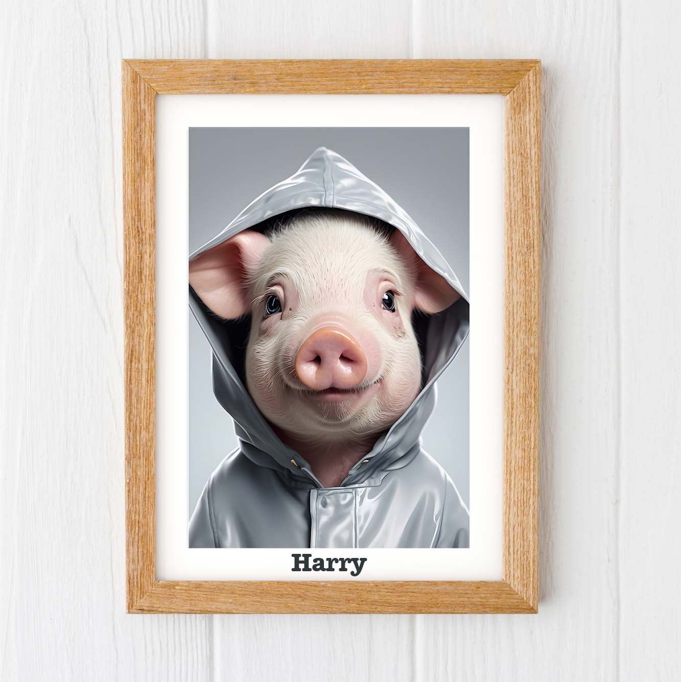 Baby clothed Pigs print, neutral grey personalised nursery prints