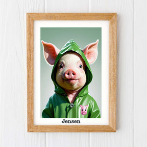 Baby clothed Pigs print, neutral green personalised gifts for kids