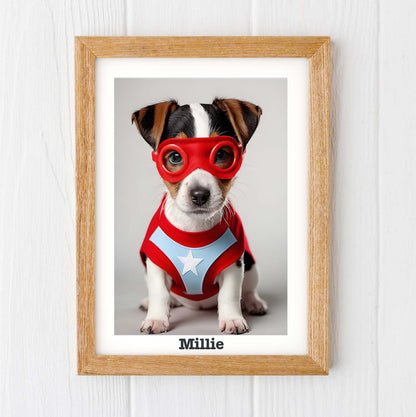 Children's Superhero tiny Dog print, Jack Russell puppy print superhero gift