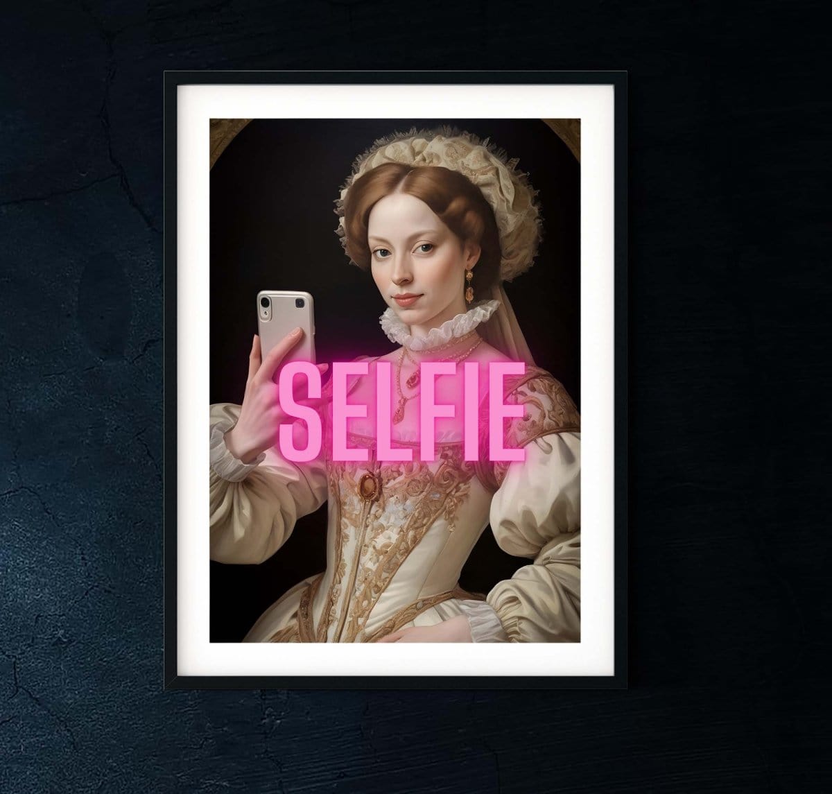 Selfie queen neon art, altered art funky print