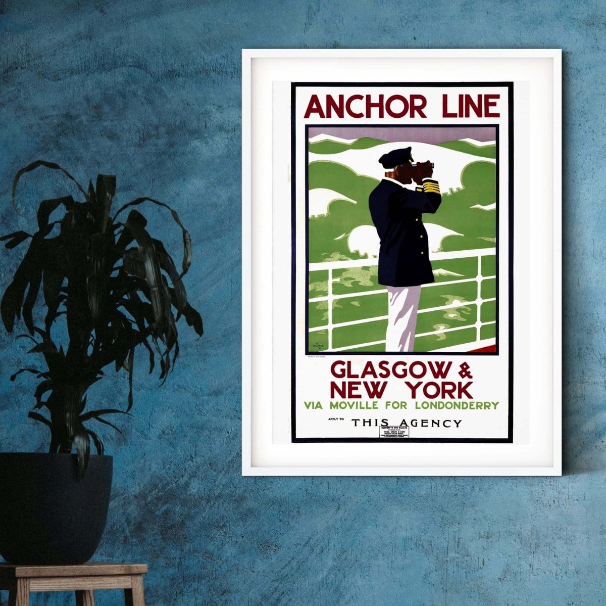 Vintage Glasgow to New York travel poster print