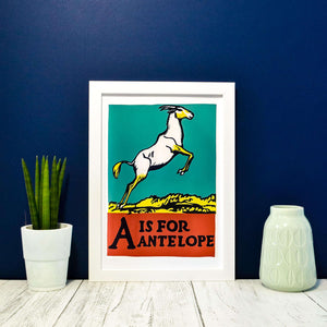 A is for antelope alphabet print, letter poster A nursery prints alphabet prints