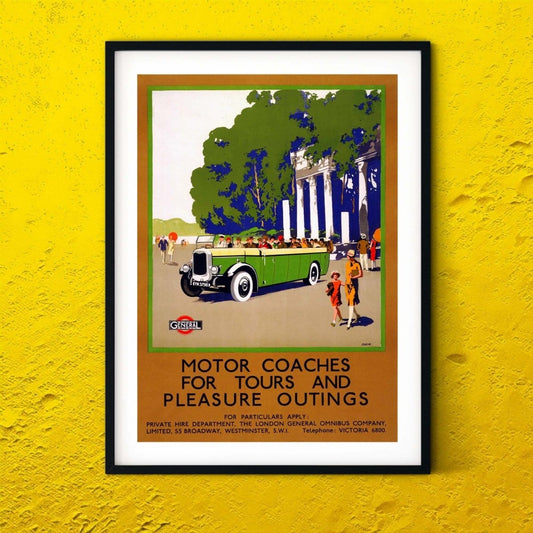 Coach art deco travel posters, vintage travel print