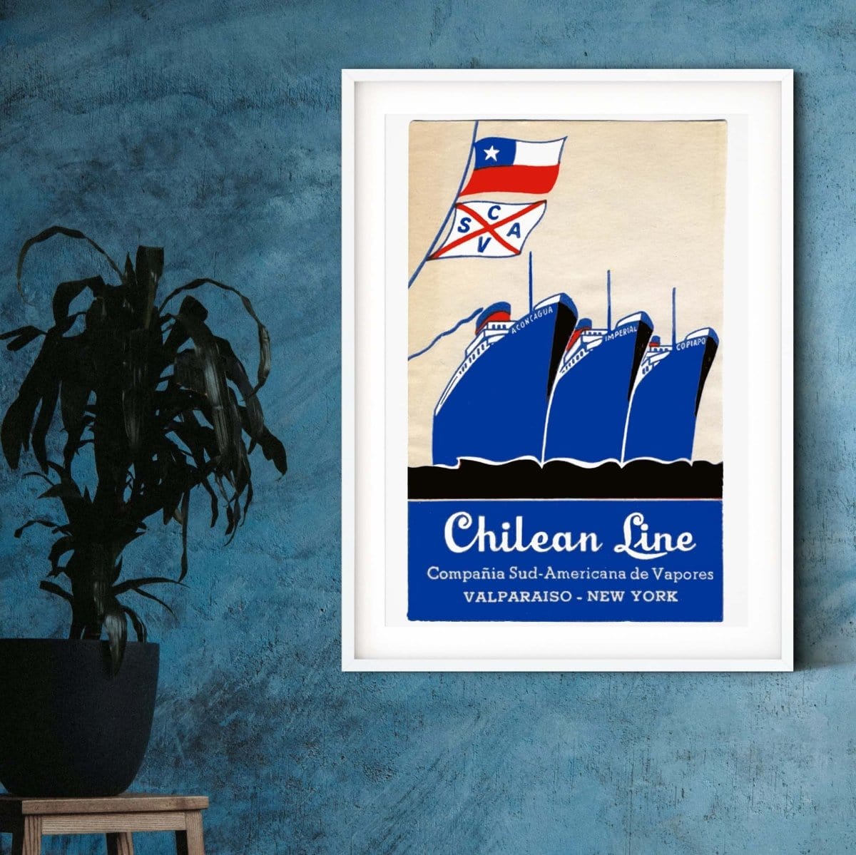 Chilean Line art deco travel posters, vintage travel boat print