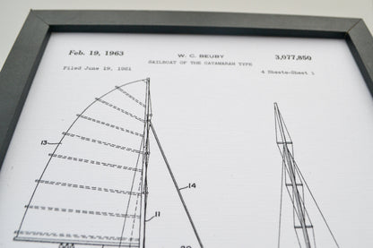 Patent print of a Catamaran boat, sailboat print patent prints