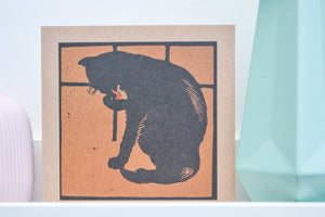 Vintage Square Black Cat Greetings Card
