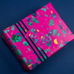 Neon Pink Terrazzo Wrapping Paper gift tag Set