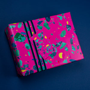 Neon Pink Terrazzo Wrapping Paper gift tag Set