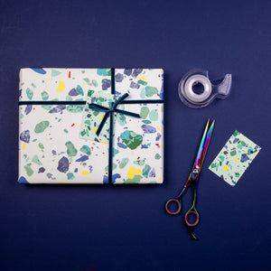 Terazzo Mint green Wrapping Paper gift tag Set Wrapping paper