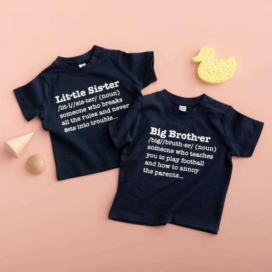 Big Brother And Little Sister Definition T Shirt Set, Sibling Matching Clothing, New sister sibling announcement shirt funny kids tee