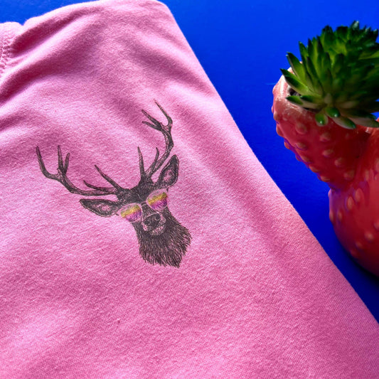 Deer print T Shirt, white or pink womens stag shirt graphic tee
