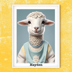 Baby sheep print, personalised name lamb nursery prints