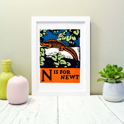 N is for Newt print, animal alphabet letter N print newt nursery art print Alphabet Prints