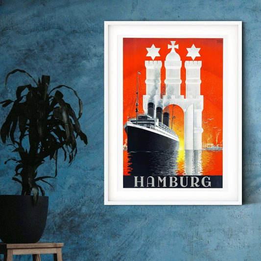 Hamburg art deco travel poster, vintage travel print