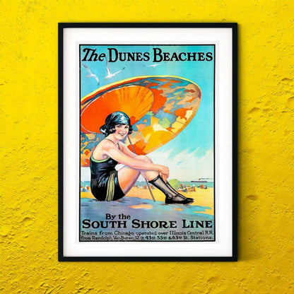 The Dunes Beaches art deco travel poster, vintage travel print