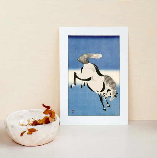 Framed Japanese Horse Wall art Print, Blue Horse Japanese Art print Japanese Art Print