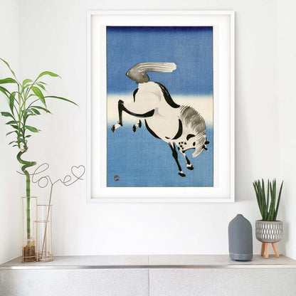 Framed Japanese Horse Wall art Print, Blue Horse Japanese Art print Japanese Art Print