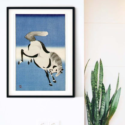 Framed Japanese Horse Wall art Print, Blue Horse Japanese Art print Japanese Art Print