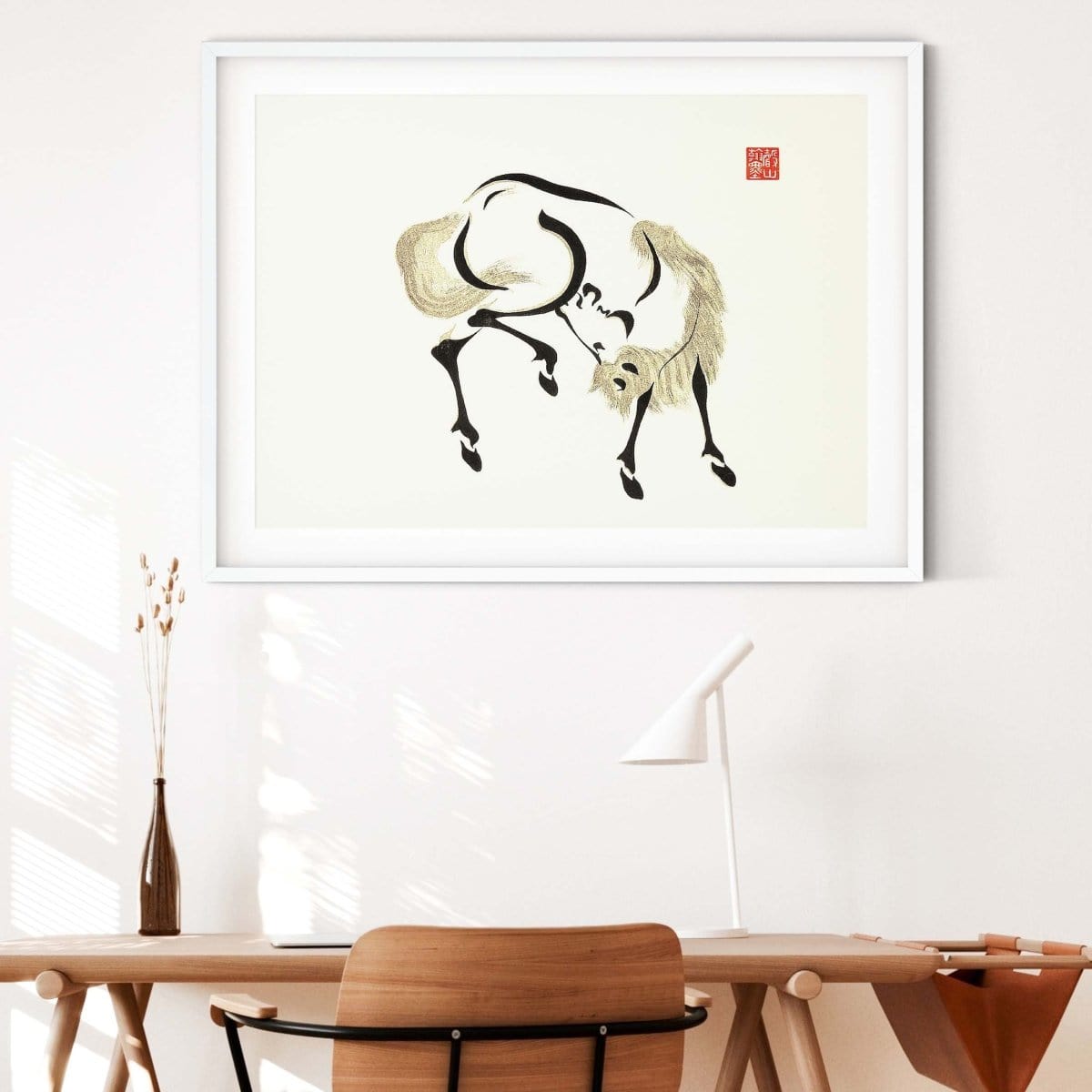 Framed Japanese Horse Wall art Print, Neutral Horse Japanese Art print Japanese Art Print