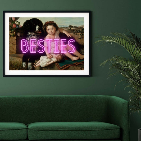 Besties purple neon art, dog art cool posters