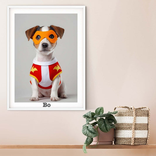 Children's Superhero Dog print, Jack Russell puppy print superhero gift