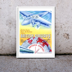 British Airways illustrated vintage poster print Vintage Advertising Prints