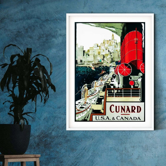Cunard travel posters, vintage travel titanic boat print