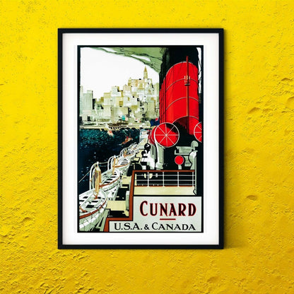 Cunard travel posters, vintage travel titanic boat print