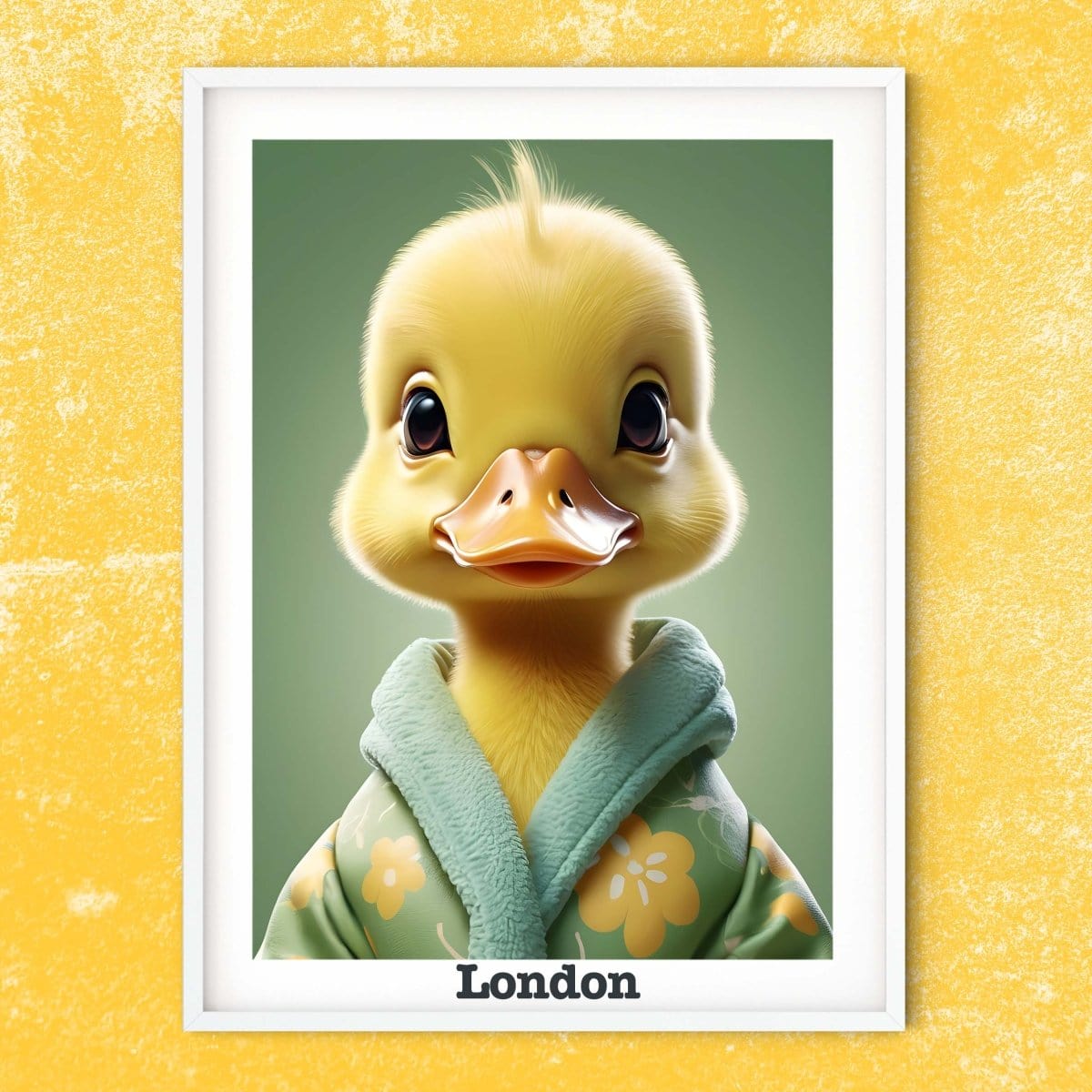 Duck print, yellow duckling personalised gifts for nursery, name prints