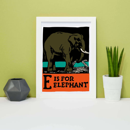 Framed E is for Elephant nursery print, letter E elephant art alphabet print Alphabet Prints