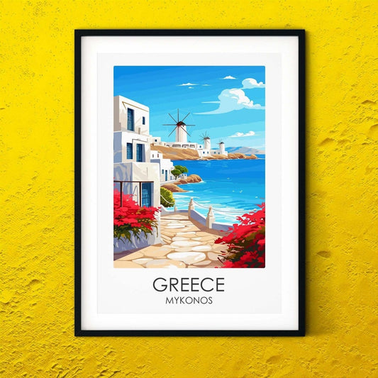 Greece Mykonos modern travel print graphic travel poster