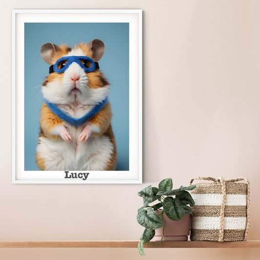 Children's Superhero Hamster print, personalised name animal nursery prints